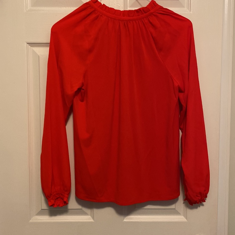 NWT Ann Taylor Women's Mixed Media Ruffle Split Neck Top - Picture 5 of 8